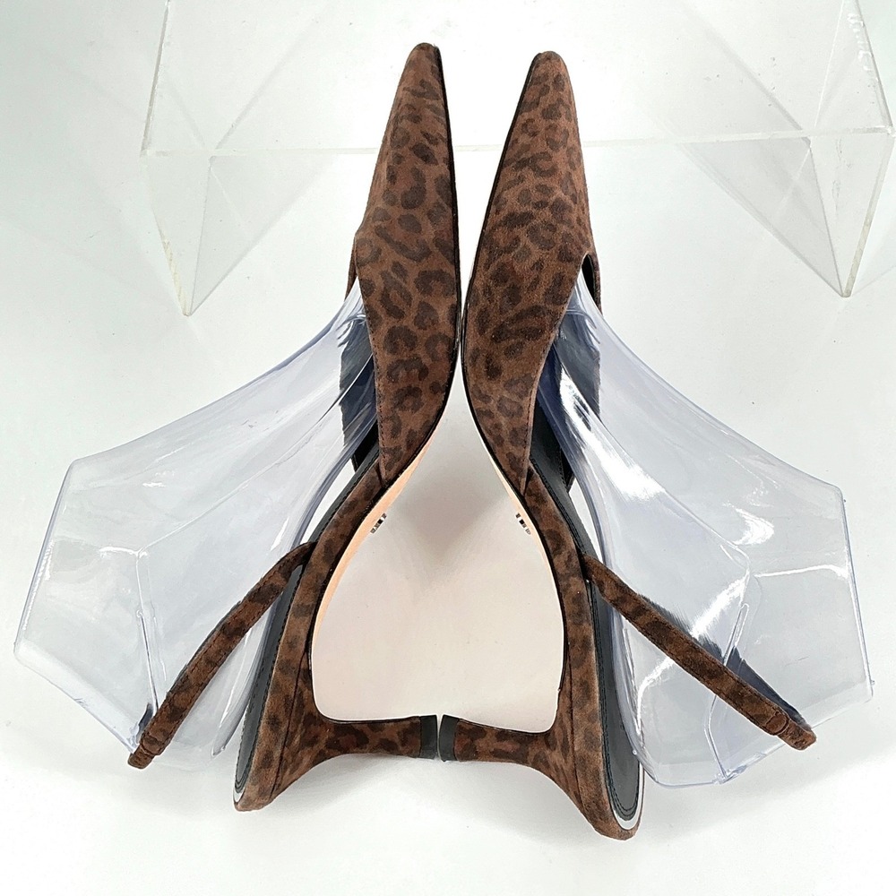PAIGE Size 9.5 Leopard Print Suede Slingback Kitten Heels Pointed Toe Brown Aven - Picture 10 of 11